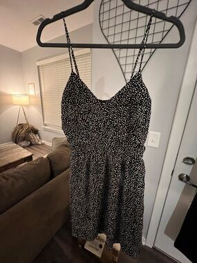 Black & White Polka Dot Summer Dress W/ Adjustable Straps-Size Med